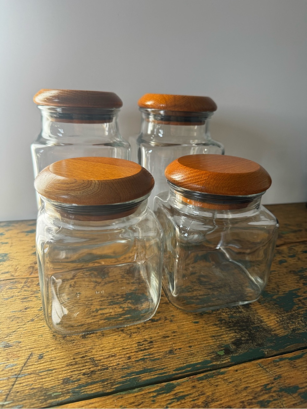 Anchor Hocking Glass Pantry Jars with Wood-Tone Lids (Set of 4)